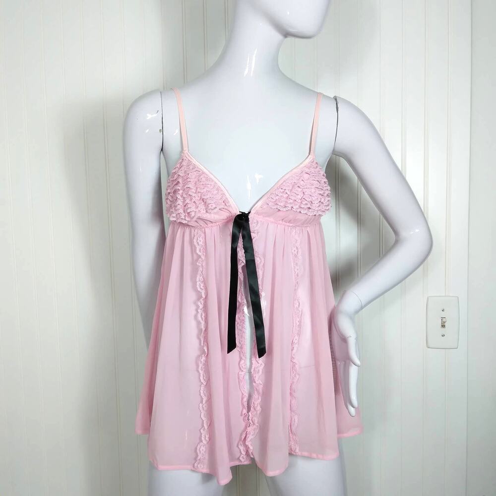 Passion Forever open babydoll size small pastel pink and black bows